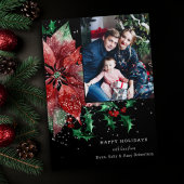 Farbenfrohe Poinsettia & Holly mit Glitzern-Foto Dreifach Gefaltete Karte