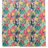 Farbenfrohe Polka Dot Cactus Pattern Duschvorhang (Vorderseite)