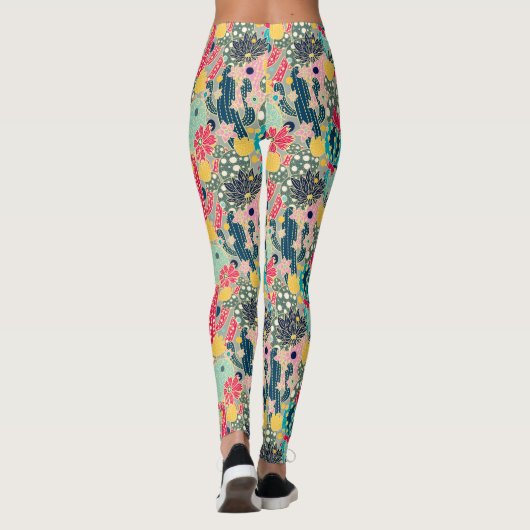 Farbenfrohe Polka Dot Cactus Pattern Leggings (Rückseite)