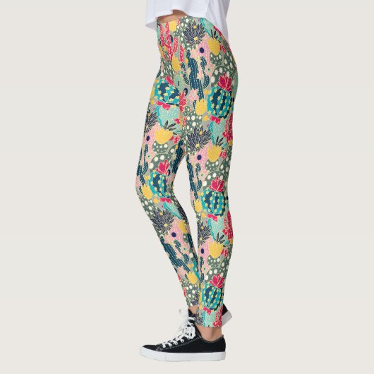 Farbenfrohe Polka Dot Cactus Pattern Leggings (Links)