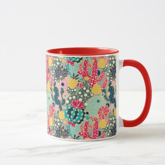 Farbenfrohe Polka Dot Cactus Pattern Tasse (Rechts)