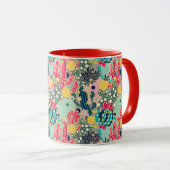 Farbenfrohe Polka Dot Cactus Pattern Tasse (VorderseiteRechts)