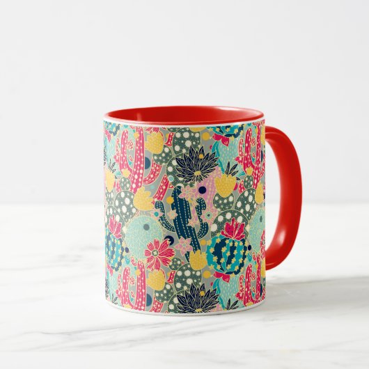 Farbenfrohe Polka Dot Cactus Pattern Tasse (VorderseiteRechts)