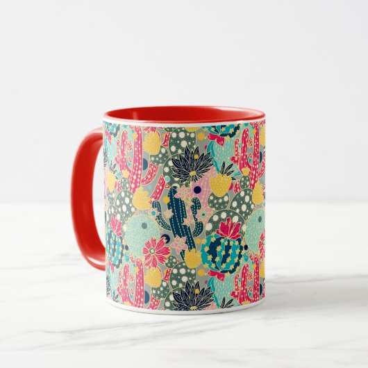 Farbenfrohe Polka Dot Cactus Pattern Tasse (Vorderseite Links)
