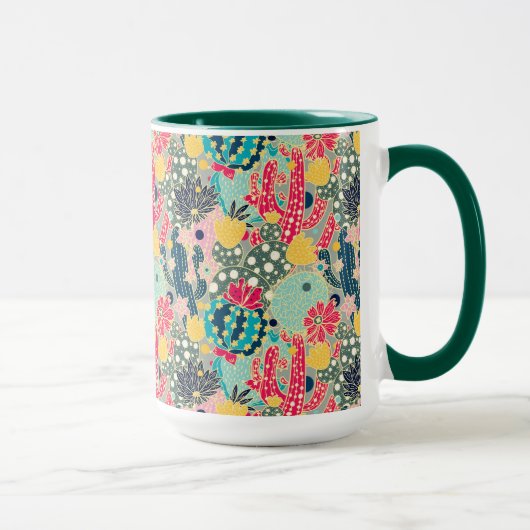 Farbenfrohe Polka Dot Cactus Pattern Tasse (Rechts)