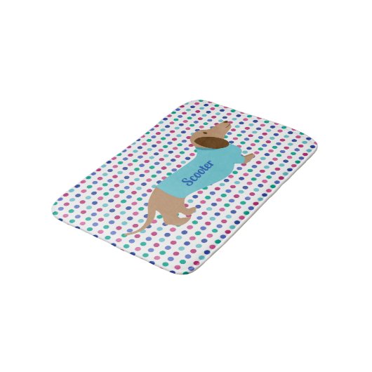 Farbenfrohe Polka Dot Dackel Badematte (Schrägansicht)