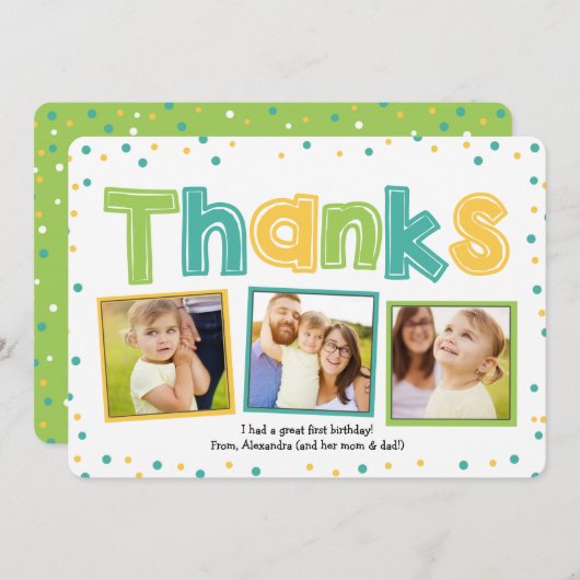 Farbenfrohe Polka Dot Danke | Dankeschön Karte (Vorne/Hinten)