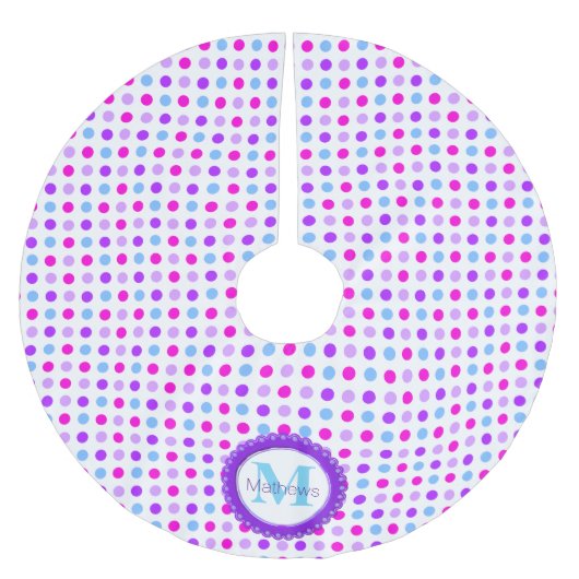Farbenfrohe Polka Dot Monogram Tree Rock Polyester Weihnachtsbaumdecke (Vorderseite)