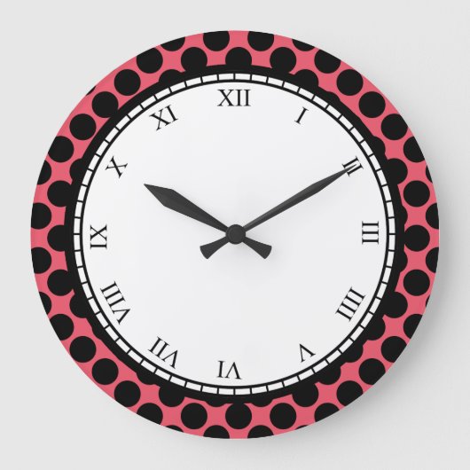Farbenfrohe Polka Dot römische Ziffern schwarz auf Große Wanduhr (Vorderseite)