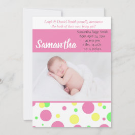 Farbenfrohe Polka Dots | Baby Girl Foto Birth Ankündigung