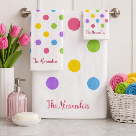 Farbenfrohe Polka Dots Badhandtuch Set