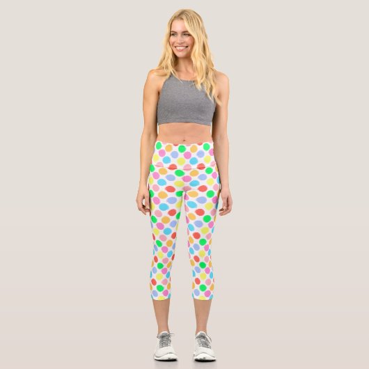 Farbenfrohe Polka Dots Capri Leggings (Vorderseite)