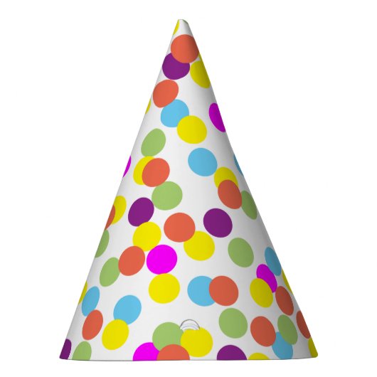 Farbenfrohe Polka-Dots-Confetti-Muster auf Weiß Partyhütchen (Rechts)