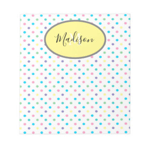 Farbenfrohe Polka Dots Custom Monogram & Name Yell Notizblock