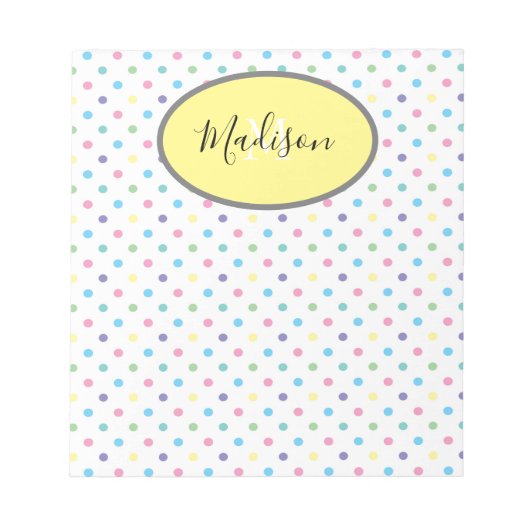 Farbenfrohe Polka Dots Custom Monogram & Name Yell Notizblock (Vorderseite)