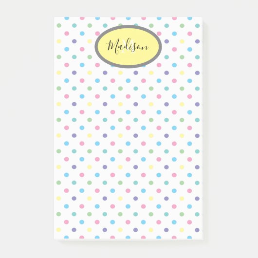 Farbenfrohe Polka Dots Custom Monogram & Name Yell Post-it Klebezettel (Vorderseite)