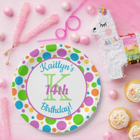 Farbenfrohe Polka Dots | Geburtstagspartei Pappteller (Party)