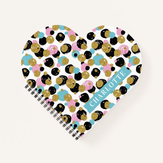 Farbenfrohe Polka Dots Gold Glitzer Individuelle N Notizblock (Vorderseite)