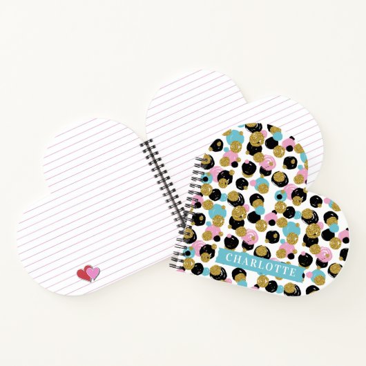 Farbenfrohe Polka Dots Gold Glitzer Individuelle N Notizblock (Innenseite)