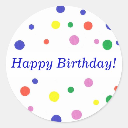 Farbenfrohe Polka Dots Happy Birthday Stickers (Vorderseite)
