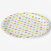 Farbenfrohe Polka Dots in Pastellfarben Pappteller (Schrägansicht)