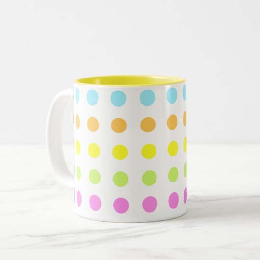 Farbenfrohe Polka Dots in Pastellfarben Zweifarbige Tasse (Vorderseite Links)