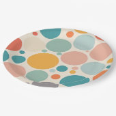 Farbenfrohe Polka Dots Pappteller (Schrägansicht)