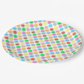 Farbenfrohe Polka Dots Pappteller (Schrägansicht)