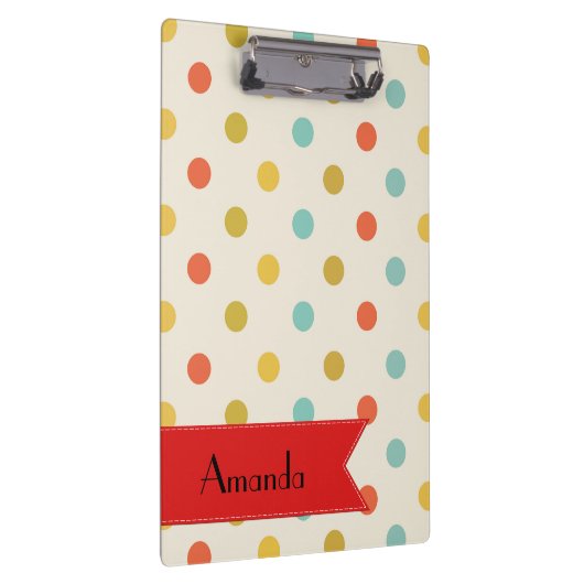 Farbenfrohe Polka Dots, Polka Dot Pattern, Ihr Nam Klemmbrett (Rechts)