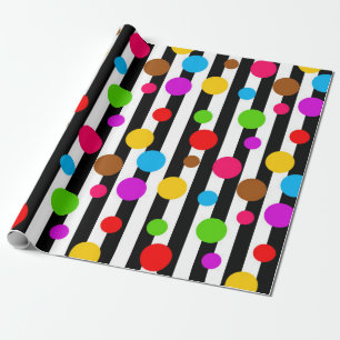 Farbenfrohe Polka Dots Streifen Geschenkpapier