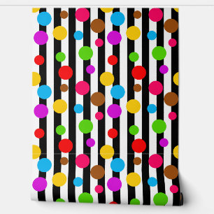 Farbenfrohe Polka Dots Streifen Wanddekoration Tapete