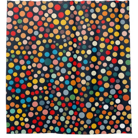 Farbenfrohe Polka Punkte auf dunklem Hintergrund Duschvorhang (Vorderseite)