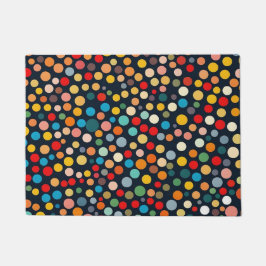 Farbenfrohe Polka Punkte auf dunklem Hintergrund Fußmatte