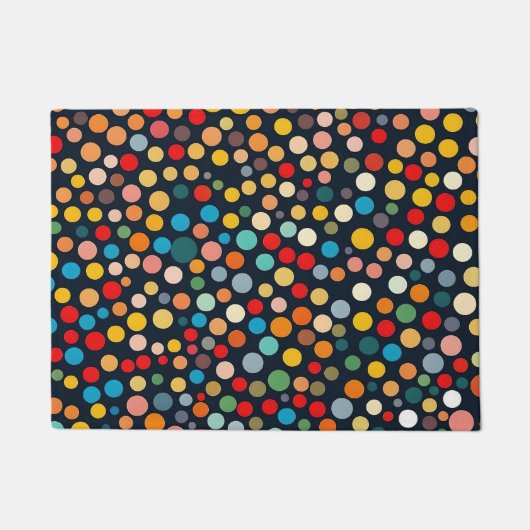 Farbenfrohe Polka Punkte auf dunklem Hintergrund Fußmatte (Vorderseite)