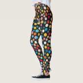 Farbenfrohe Polka Punkte auf dunklem Hintergrund Leggings (Links)