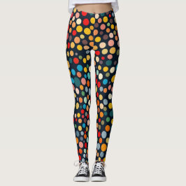 Farbenfrohe Polka Punkte auf dunklem Hintergrund Leggings