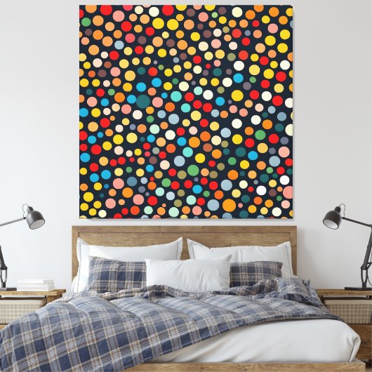 Farbenfrohe Polka Punkte auf dunklem Hintergrund Leinwanddruck (Insitu (Schlafzimmer))
