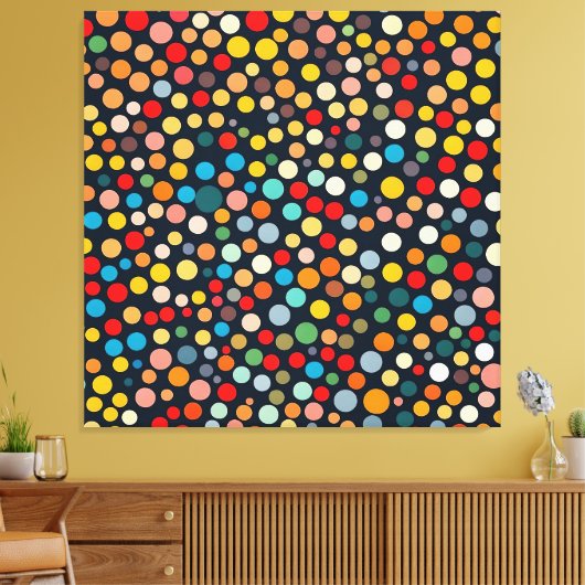 Farbenfrohe Polka Punkte auf dunklem Hintergrund Leinwanddruck (Insitu (Wohnzimmer))