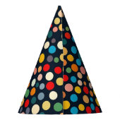 Farbenfrohe Polka Punkte auf dunklem Hintergrund Partyhütchen (Rückseite)