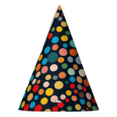 Farbenfrohe Polka Punkte auf dunklem Hintergrund Partyhütchen (Links)