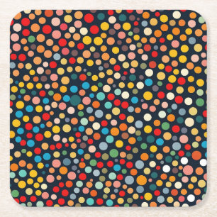 Farbenfrohe Polka Punkte auf dunklem Hintergrund Rechteckiger Pappuntersetzer