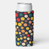 Farbenfrohe Polka Punkte auf dunklem Hintergrund Selters Dosenkühler (Seltzer Vorderseite)