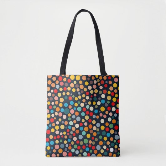 Farbenfrohe Polka Punkte auf dunklem Hintergrund Tasche (Vorderseite)
