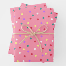Farbenfrohe Polka Punkte auf Rosa Geschenkpapier Set