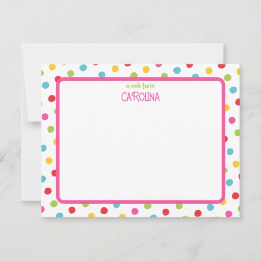 Farbenfrohe Polka Punkte auf rosa Niedliche Girly Mitteilungskarte (Vorderseite)