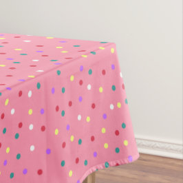 Farbenfrohe Polka Punkte auf Rosa Tischdecke