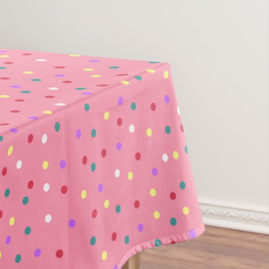 Farbenfrohe Polka Punkte auf Rosa Tischdecke (Beispiel)