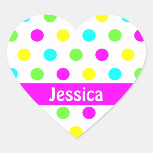 Farbenfrohe Polka-Punkte - Herzsticker benennen Herz-Aufkleber (Vorderseite)
