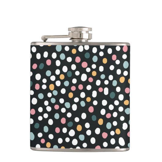 Farbenfrohe Polka-Punkte Pastellmuster Flachmann (Vorderseite)