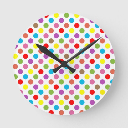 Farbenfrohe Polka-Punktmuster Runde Wanduhr (Vorderseite)